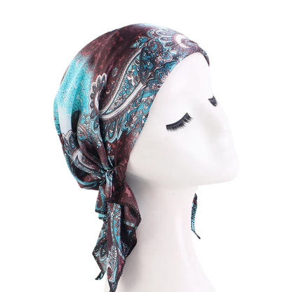 Women’s Satin Pre-Tied Turban – Paisley Pattern Muslim Headband & Chemo Hair Scarf Head Wrap Bandana