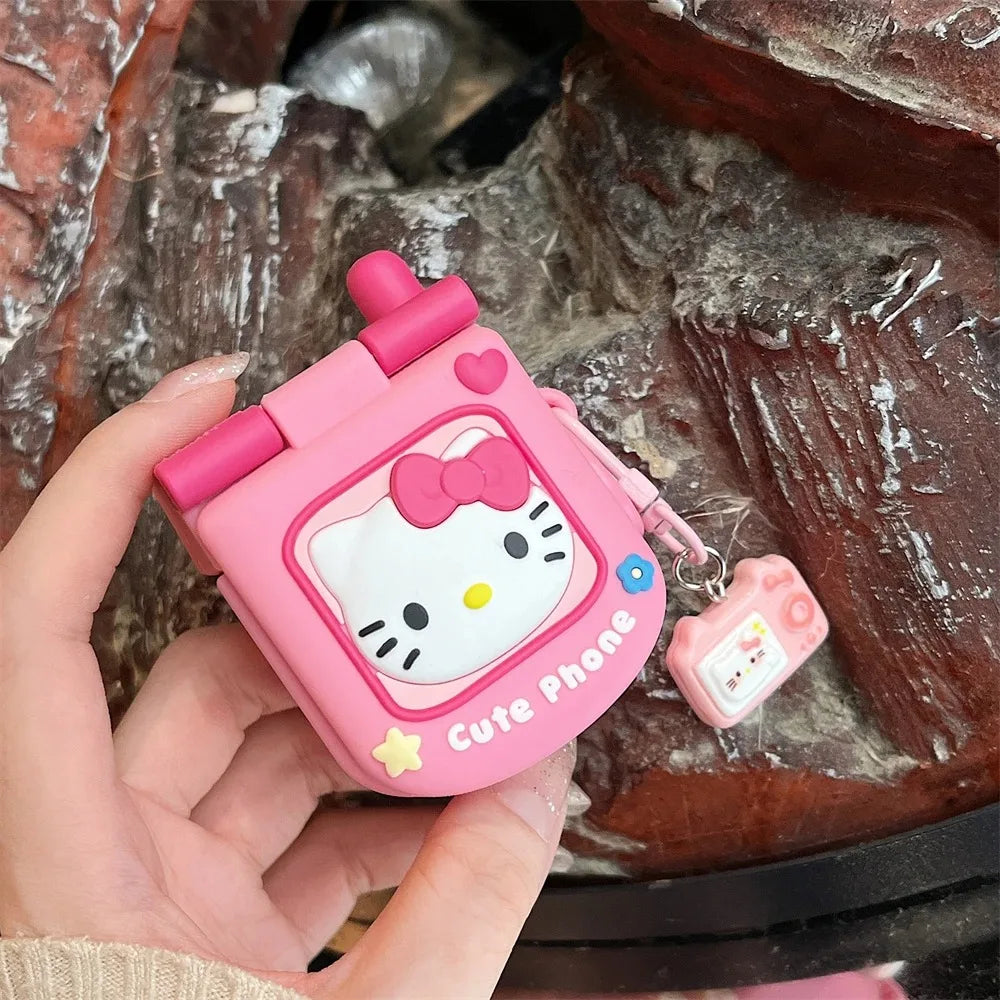 AirPods 1/2/3/4 Pro/Pro2 Silicone Case – 3D Hello Kitty Cartoon Headphone Box with Retro Mirror KT Cover
