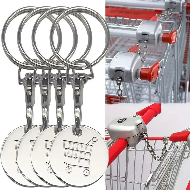 Shopping Trolley Token Keychain – Mini Metal Supermarket Cart Coin Remover Key Ring Unisex Grocery Accessory Gift