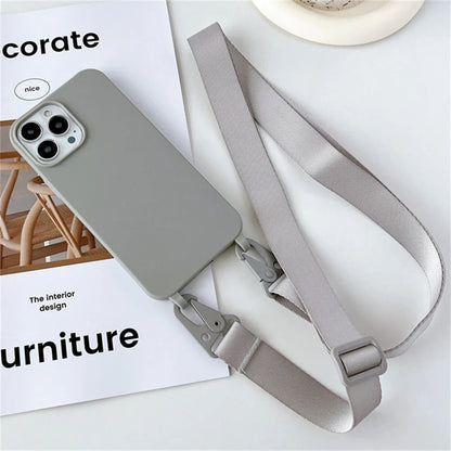 Crossbody Necklace Strap Silicone Case - Matte Shockproof Phone Cover for iPhone 17, 16, 15, 14 Pro Max & More