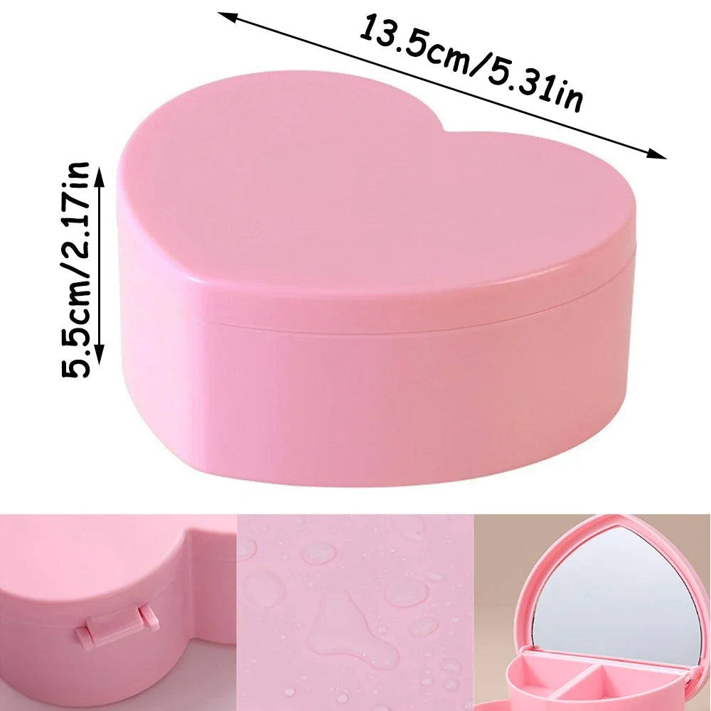 Pink Hair Accessories Storage Box - Portable Jewelry Organizer with Mirror for Girls & Travel