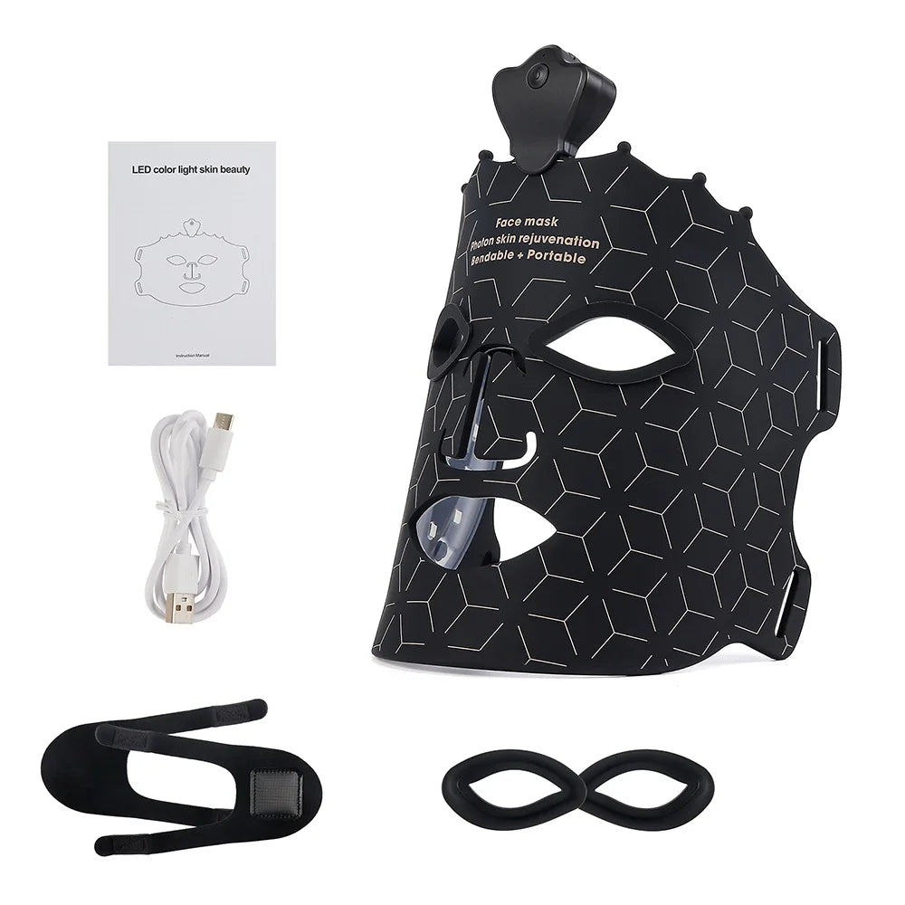 7-Color Photon Silicone LED Face Mask — 3D Facial Beauty Device with Red Light Therapy for Skin Repair & Brightening, Wireless Use