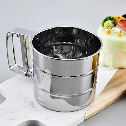 Stainless Steel Flour Sifter with Hand Press Design - Fine Mesh Sieve for Baking and Powder Sugar Shaker - 1pc