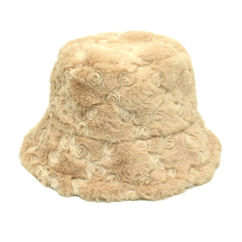 Women’s Winter Bucket Hat – Fashion Leopard Panama, Warm Vintage Faux Fur Fisherman Cap