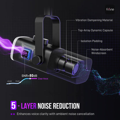 FIFINE AmpliGame AM8 USB/XLR Dynamic Microphone – RGB Control, Headphone Jack, Mute Button for PC Gaming, Recording, and Streaming