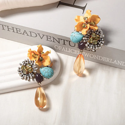 Zvoijio Resin Flower Drop Earrings - Personalized Trendy Long Water Drop Jewelry for Women