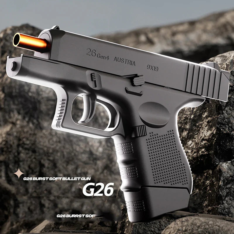 Mini G26 Pocket Toy Gun with Continuous Shell Ejection – Soft Bullet Blaster Airsoft Model Pistol with Blowback Action, Educational Shooting Toy