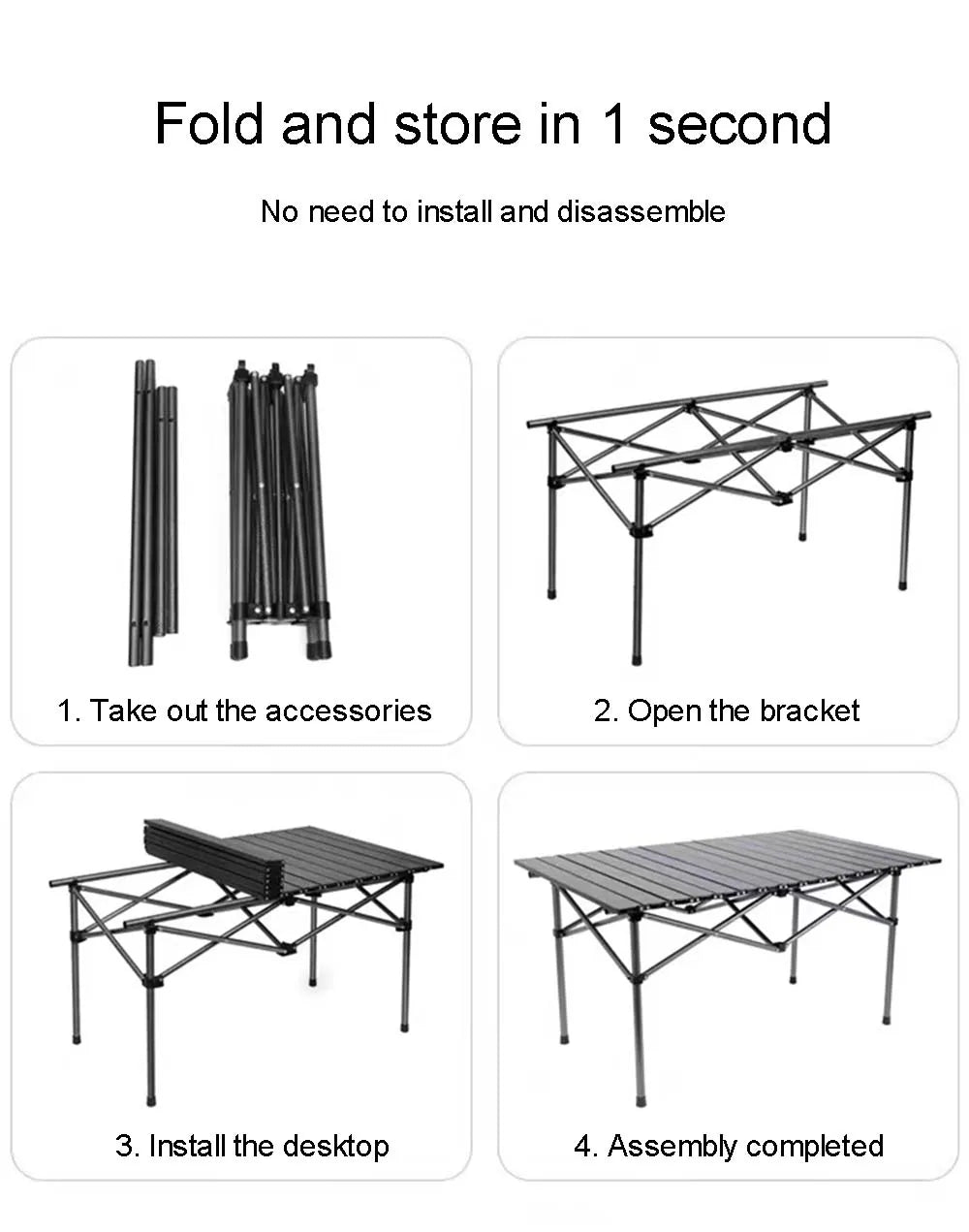 Outdoor Folding Long Table – Portable Storage Camping Desk with Net Bag, Easy Install, Lightweight & Stable