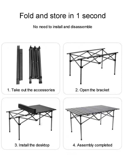 Outdoor Folding Long Table – Portable Storage Camping Desk with Net Bag, Easy Install, Lightweight & Stable