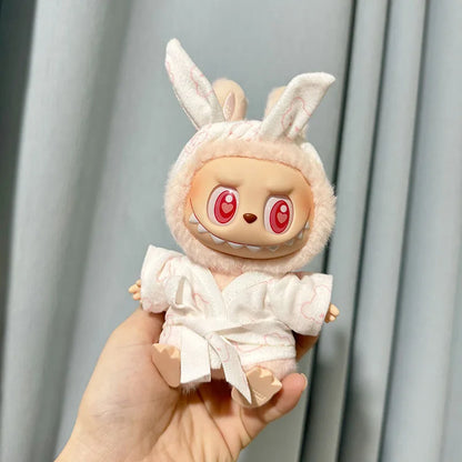 Labubu I & II Doll Clothes – 15cm/17cm Cute Eye Mask Pajama 3-Piece Set for Plush Dolls