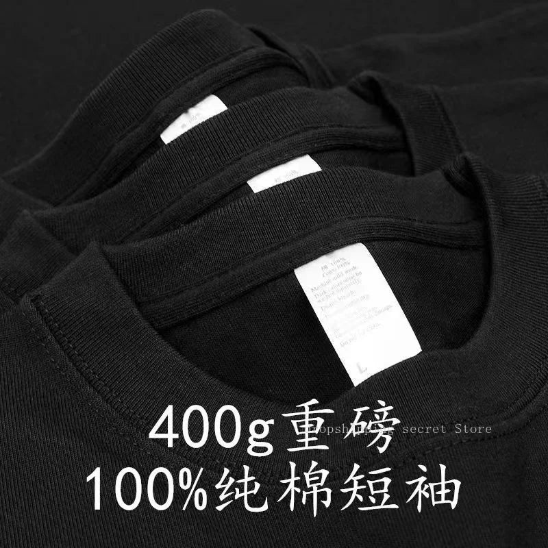 Unisex 400g Heavyweight Cotton T-Shirt - Loose-Fit Thick Short Sleeve Summer Tee