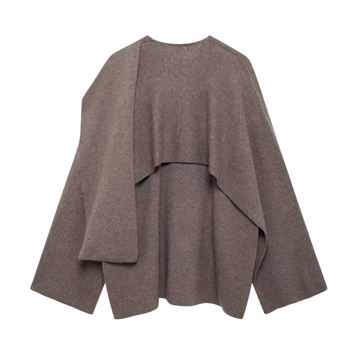 ZBZA Women’s Asymmetric Scarf Knitted Jacket – O Neck Single Button, Side Slit Loose Coat, Winter Chic Outerwear