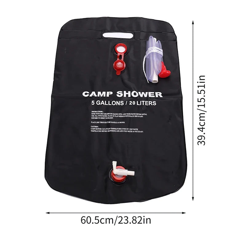 20L Foldable Solar Shower Bag: Compact Heated Water Bag for Outdoor Bathing - Camping Sun Shower with Scrubbing Pool Accessories