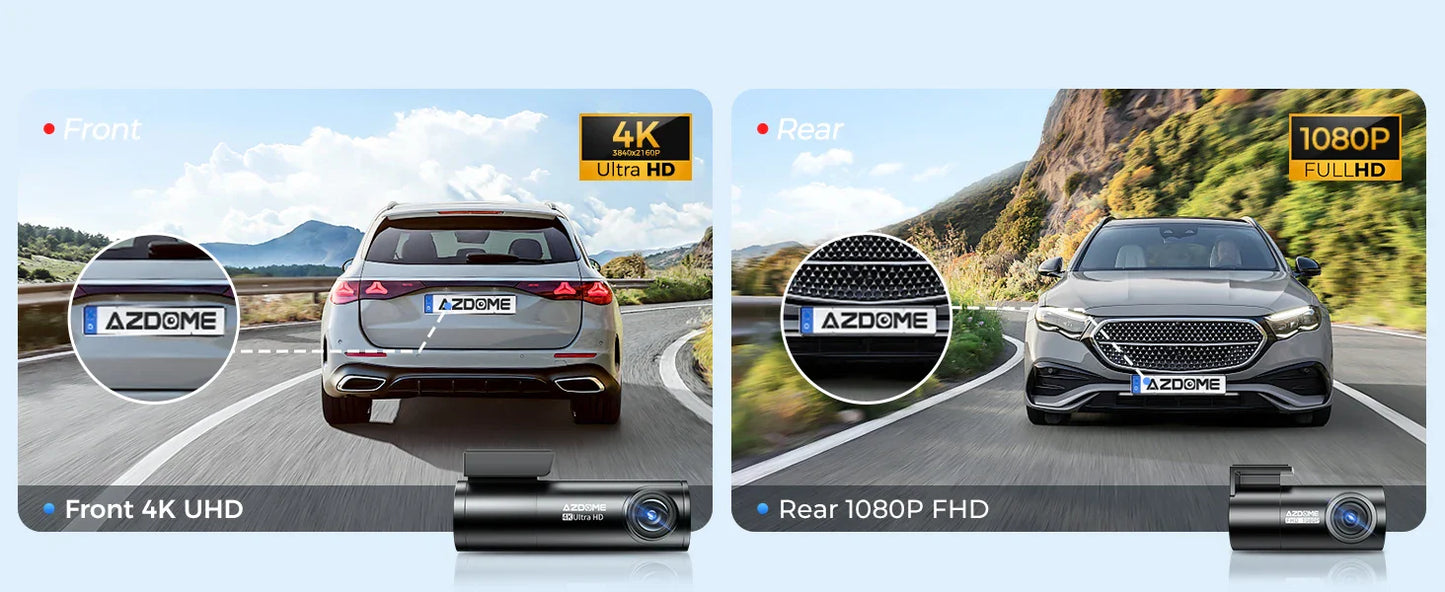 AZDOME M300S Dash Cam – 4K+1080P Dual Car Camera, Built-in 5.8GHz WiFi, GPS, 24H Parking Mode, Night Vision Black Box