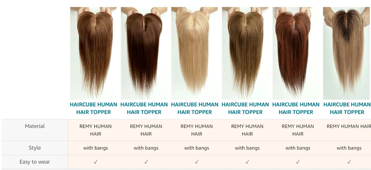 Brown Blonde Ombre Human Hair Toppers for Women – 10/12/14 Inches with Silk Base, Clips, and Bangs