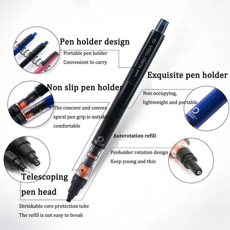 Uni Mechanical Pencil M5-452 Kuru Toga 0.5MM - Breakproof Lead with Eraser - School Student Stationery