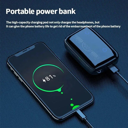 M19 Bluetooth Wireless Headset – TWS Gaming Earbuds with Noise-Cancelling, Touch Control & Mini Emergency Power Bank