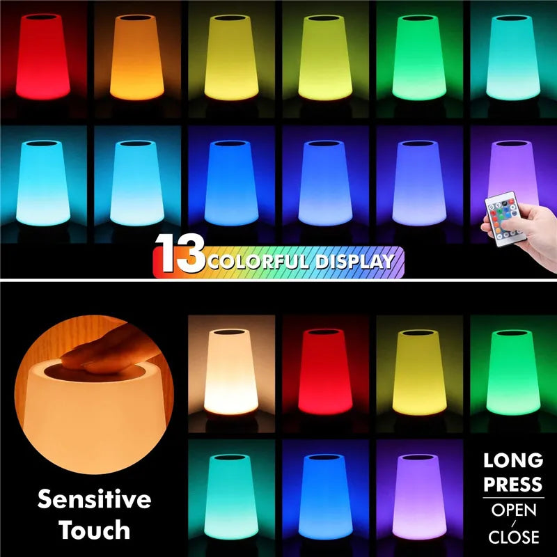 Elevate Your Ambiance: 13 Color Changing Night Light - RGB Remote Control, Touch Dimmable Lamp - Portable Bedside Table Lamp, USB Rechargeable for Convenience