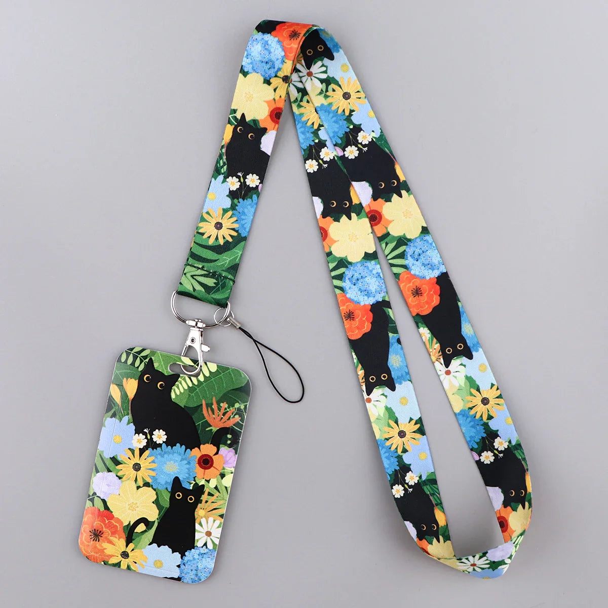LX1293 Cartoon Black Cat Lanyard – Keychain, ID & Credit Card Holder, Phone Charm Neck Strap, Badge Accessories