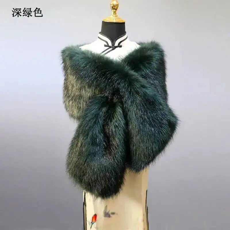 32-Color Luxury Faux Fox Fur Shawl – Women’s Plush Winter Scarf, Wrap & Cape for Wedding & Coat