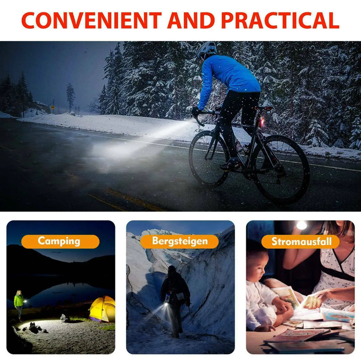USB Rechargeable Bike Light Set – Front and Taillight with 3 Modes, Easy to Install Bicycle Accessories for Road and MTB
