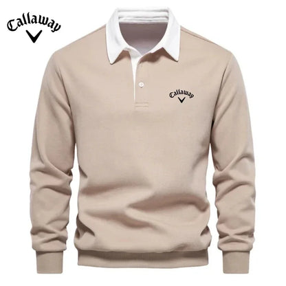 Men's Embroidered Pure Cotton Long-Sleeved Polo Shirt - Fashionable Casual Top for Autumn & Winter