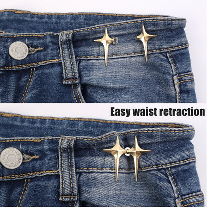 Adjustable Jean Button Pins – Detachable Metal Waist Tightener with Cross Star Design for Clothing Alterations