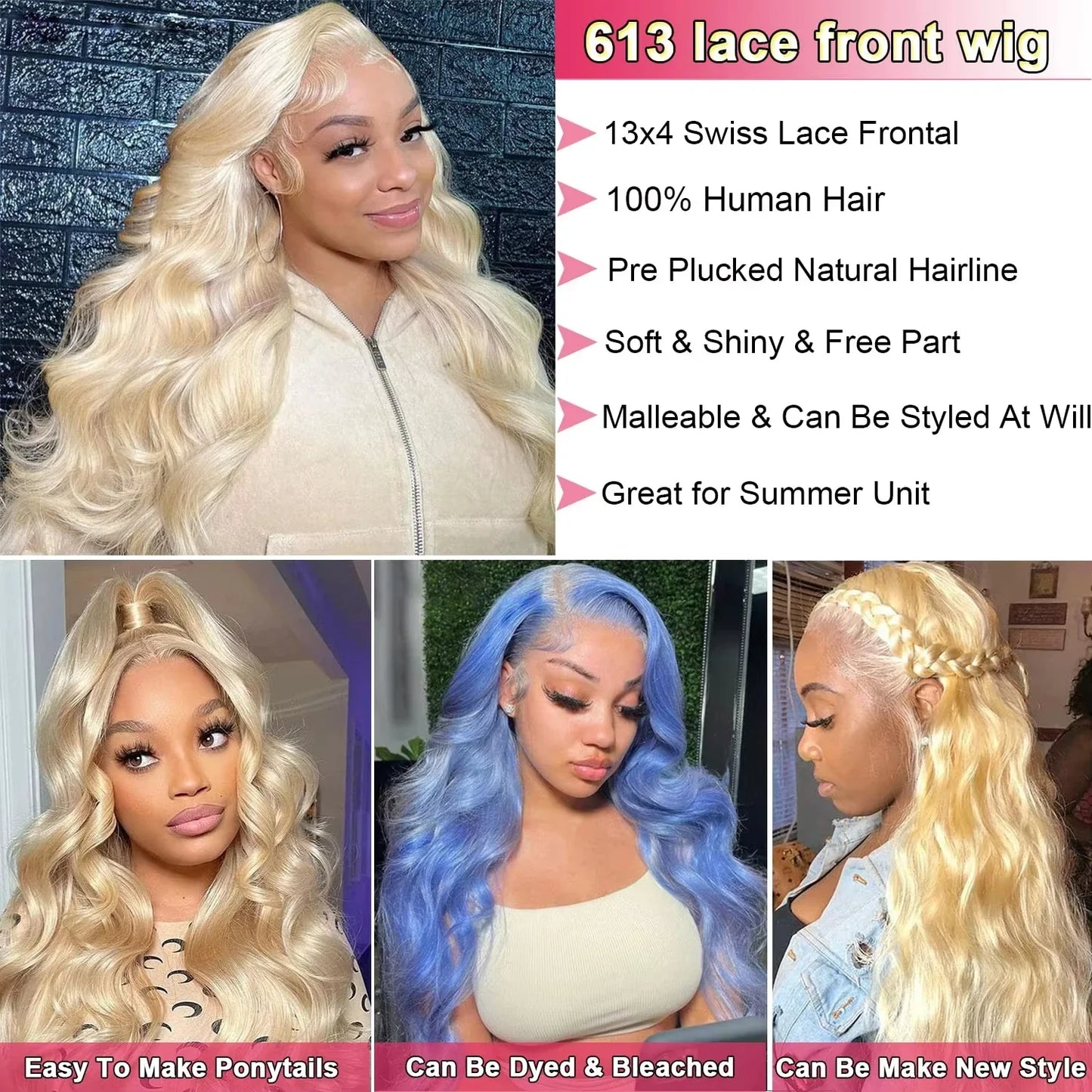 613 Honey Blonde Body Wave HD Lace Front Wig – 13x6 Transparent Lace, 13x4 Glueless Human Hair Wig, 180 Density for Women