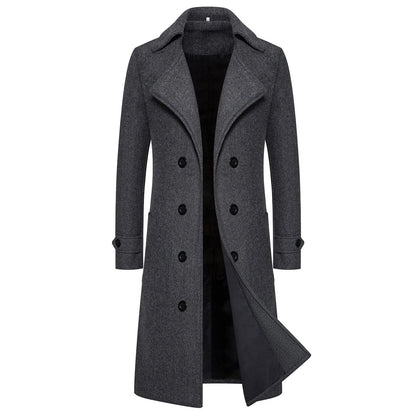 Unisex Long Wool Coat – Elegant Double-Breasted Slim Windbreaker Jacket for Autumn Daily Fashion