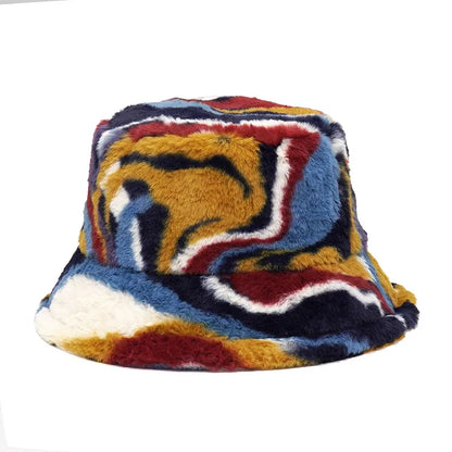 Women’s Winter Bucket Hat – Fashion Leopard Panama, Warm Vintage Faux Fur Fisherman Cap