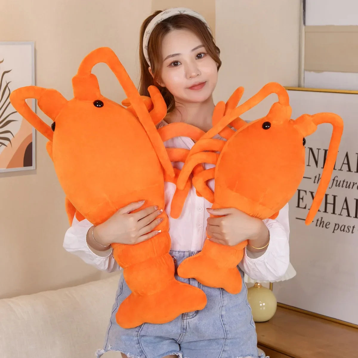 50/65cm Orange Lobster Plush Toy – Marine Animal Stuffed Crayfish Doll, Soothing Kids’ Gift & Christmas Decoration