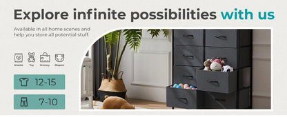 Bedside Table with 10 Fabric Drawers – Steel Frame Nightstand Storage Cabinet for Bedroom Clothes Organizer