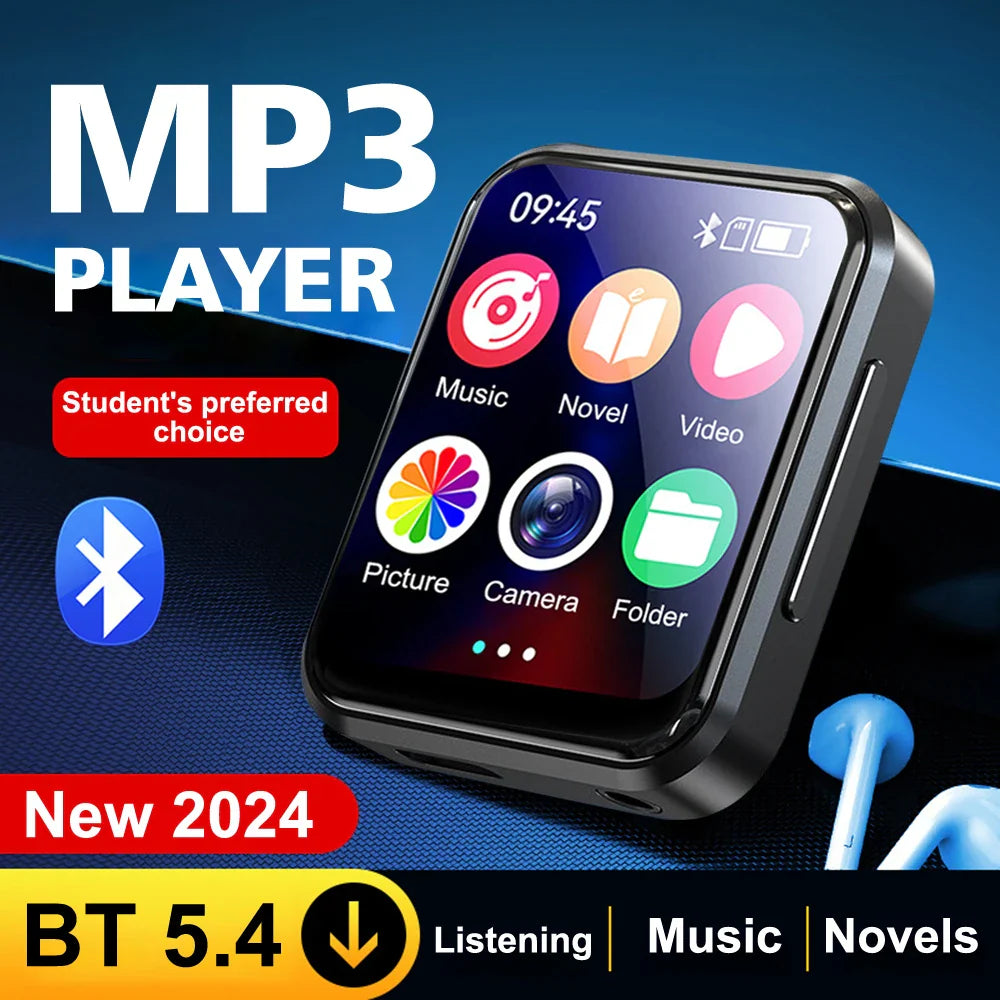 MP3 Music Player with Bluetooth 5.4 - HiFi MP4 Walkman, Full Touch Screen, Built-in Speaker, Recorder, Camera, FM & E-book