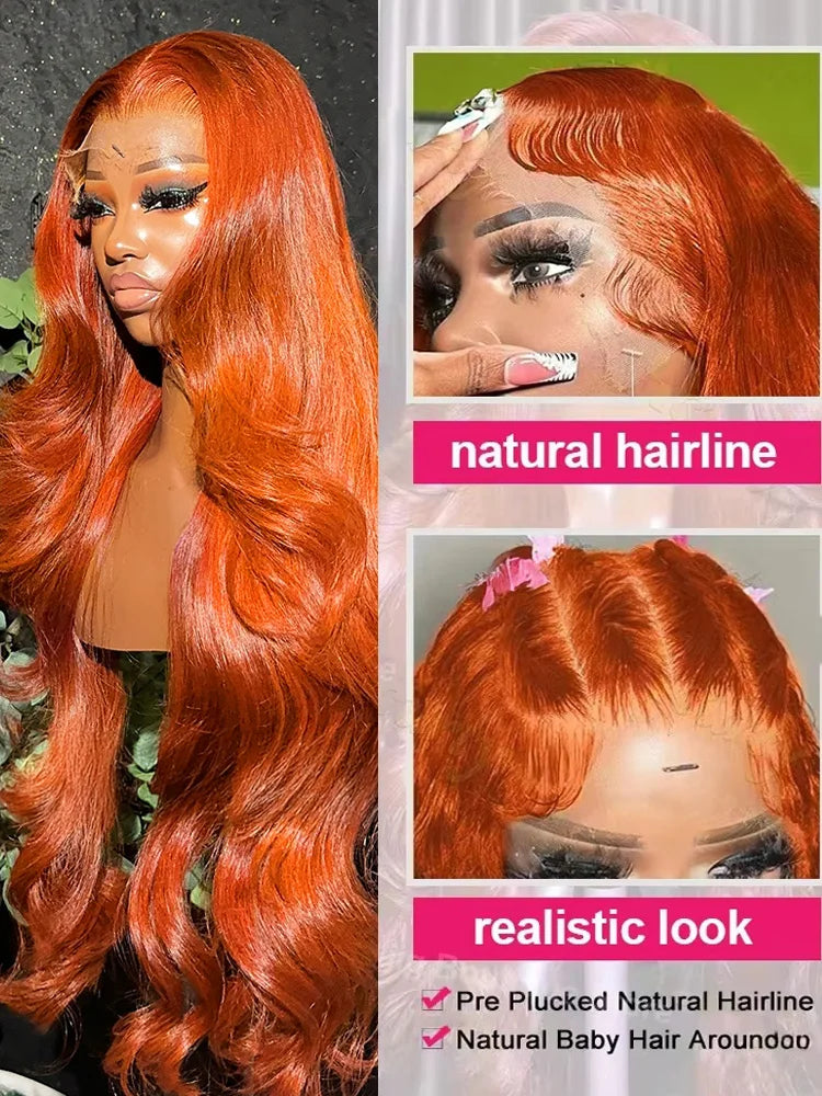 30-40 Inches Ginger Orange Water Wave 13x4 HD Lace Frontal Wig – Glueless Body Wave Human Hair, 13x6 Lace Front Wig