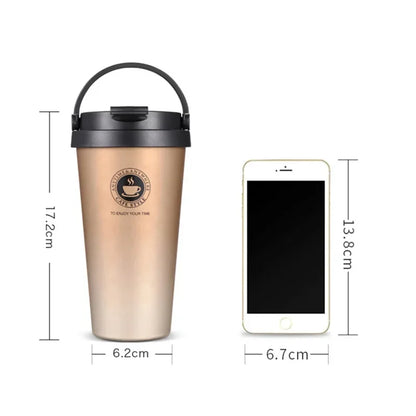 500ml Insulated Travel Coffee Cup – Double Wall Leak-Proof Thermos Mug, Vacuum Stainless Steel Tea Tumbler with Lid and Handle
