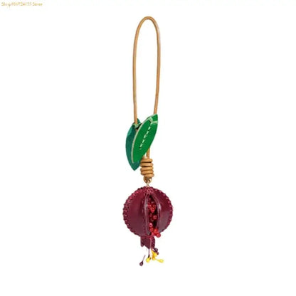 76HE Sturdy Leather Pomegranate Pendant – Fashionable Colorful Bag Charm & Keychain, Unique Handmade Accessory for Personalized Style