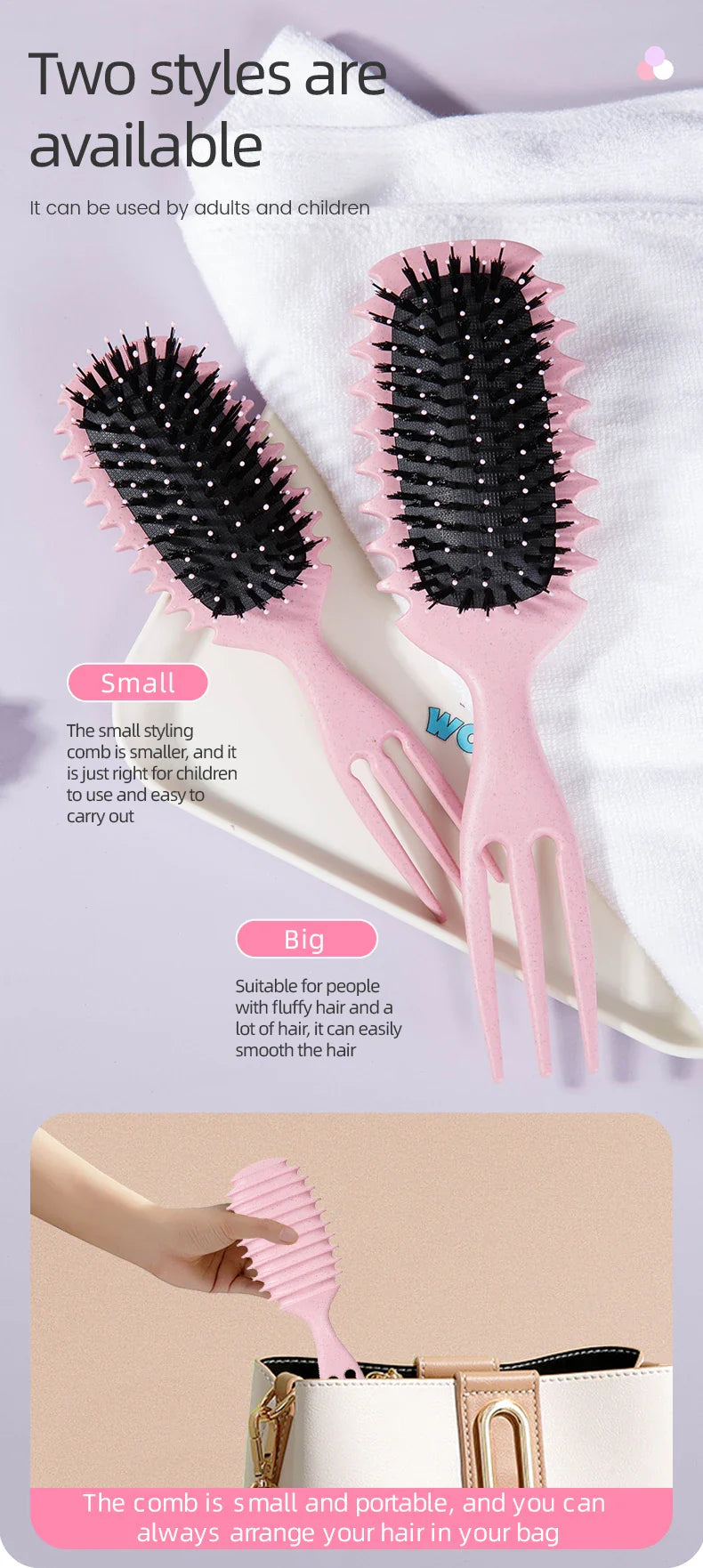 Candy Brush Curly Hair Styling – Nylon Bristle Detangling & Volumizing Comb for All Hair Types