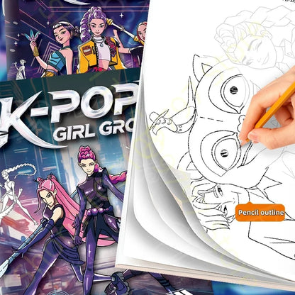 2025 KPop Demon Hunter Coloring Book – Line Drawing Picture Book, Painting Activity for Kids, Birthday Gift