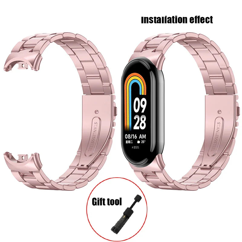 Metal Strap for Xiaomi Mi Band 8 & 9 – Screwless Stainless Steel Bracelet Wristband