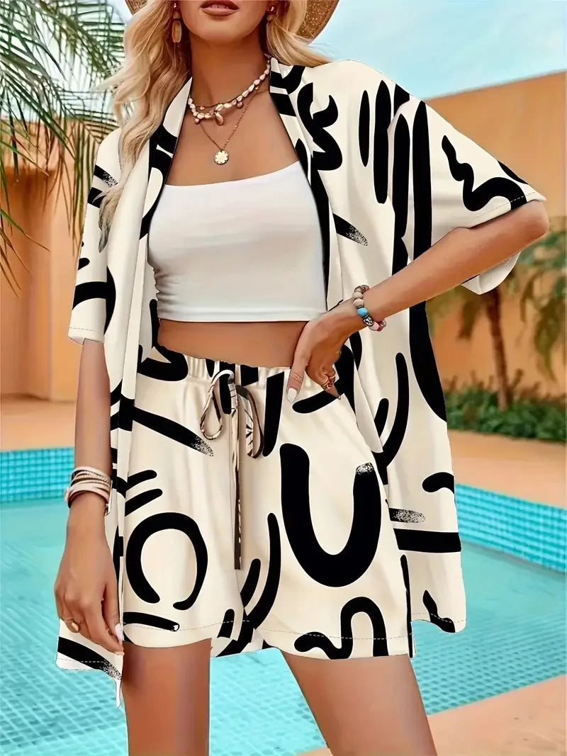 2025 Women’s Casual Printed Short Pants Set – Loose Summer Two-Piece Outfit for Women