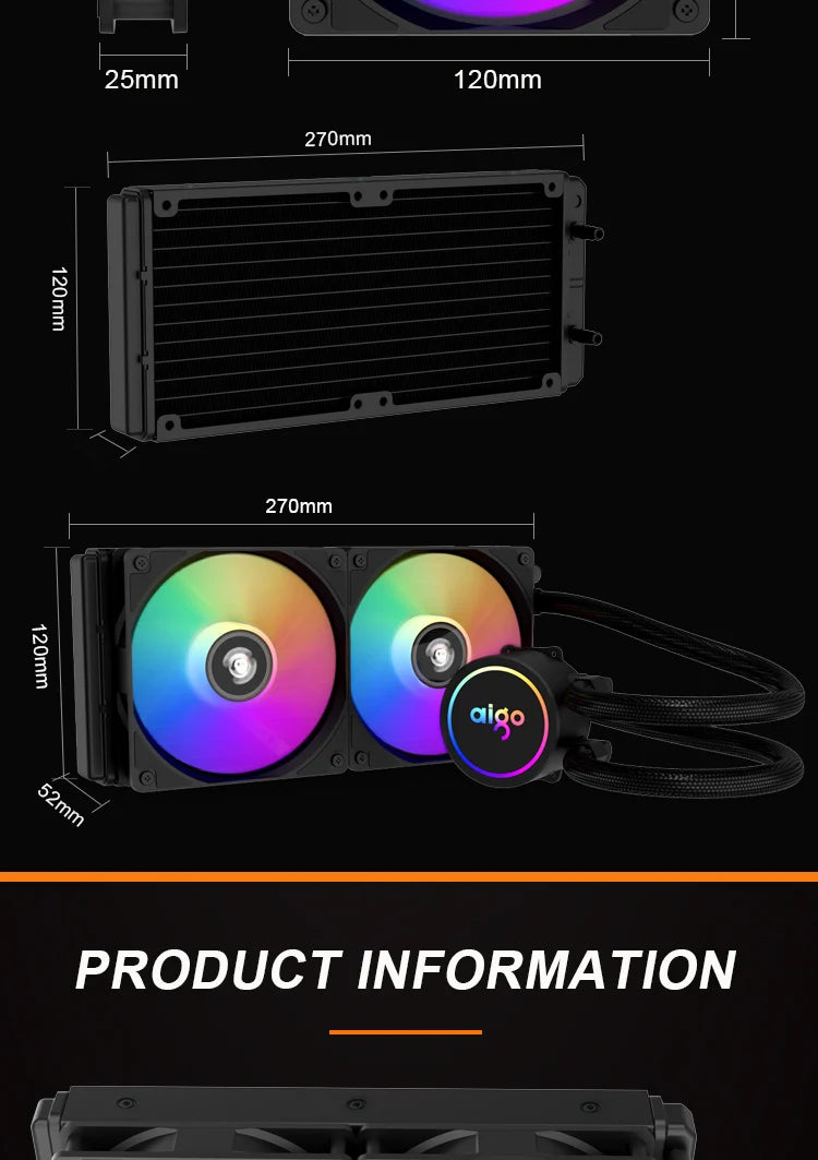 Aigo ACSE Water Cooling CPU Cooler – 120/240mm RGB Fan Liquid Heatsink Radiator for LGA 2066/2011/1151/1155/AM3+/AM4