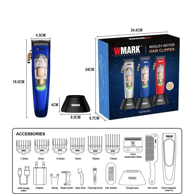 WMARK NG-9004 Professional Hair Clipper for Men – 10000 RPM Maglev Motor, DLC Hair Cutting Machine with Base Charger