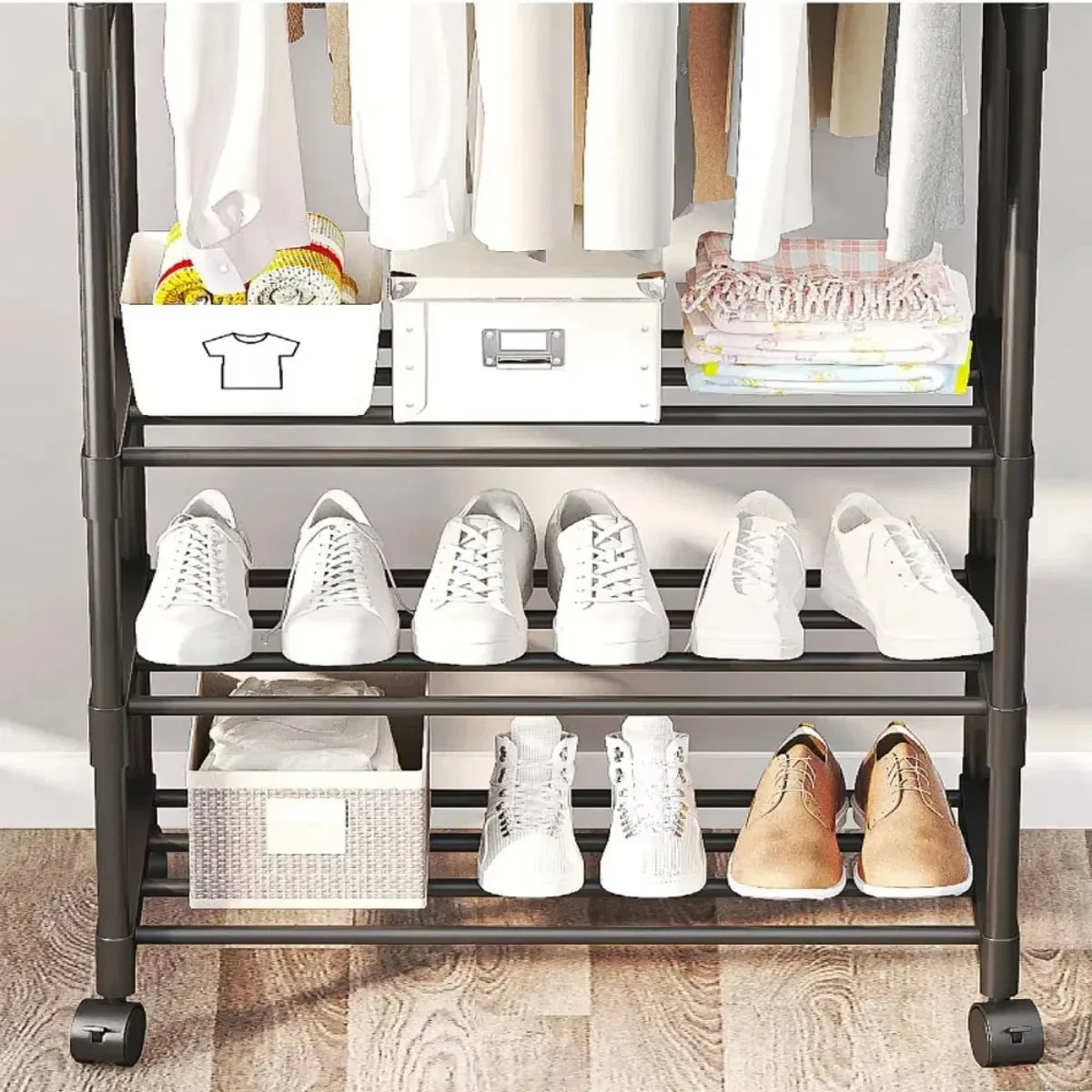 Adjustable Double Rod Telescopic Coat Rack | Floor-Standing Movable Clothes Hanger for Bedroom