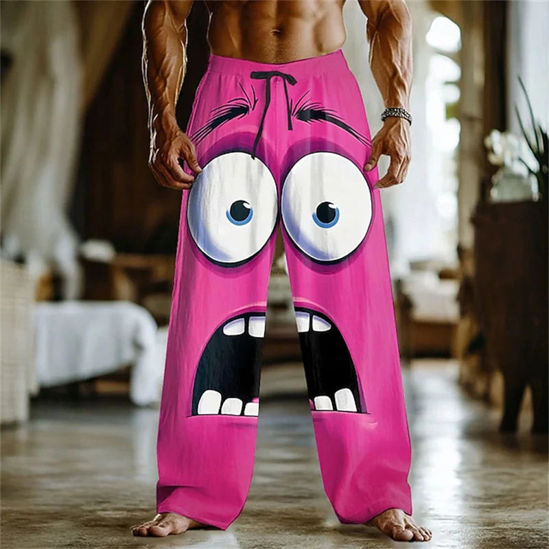 Men's 3D Facial Expression Pants - Trendy Wide-Leg Printed Casual Trousers
