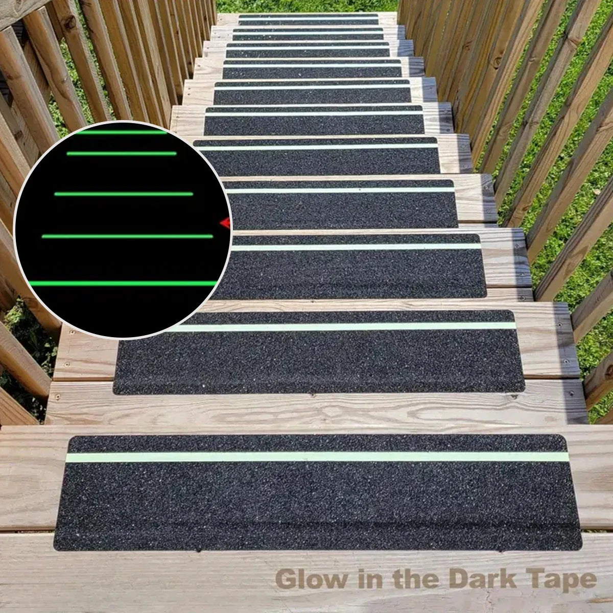 Glow in the Dark Anti-Slip Traction Tape Green Stripe Abrasive Adhesive Stair Tread Safety Grip Tape for Indoor & Outdoor Use