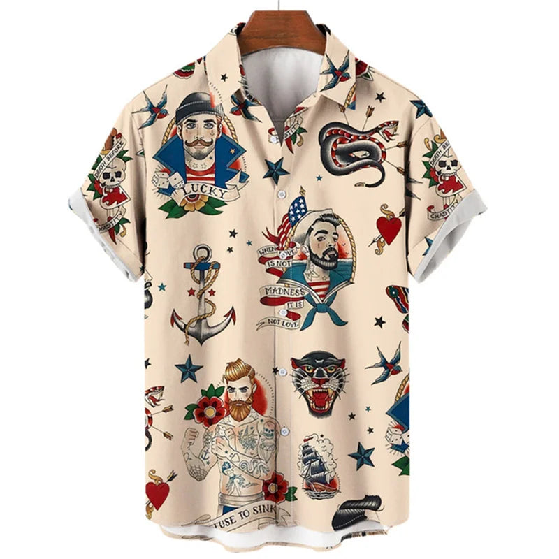 Men's Retro Mermaid Hawaiian Shirt - 3D Print Casual Short Sleeve Button-Up Summer Shirt