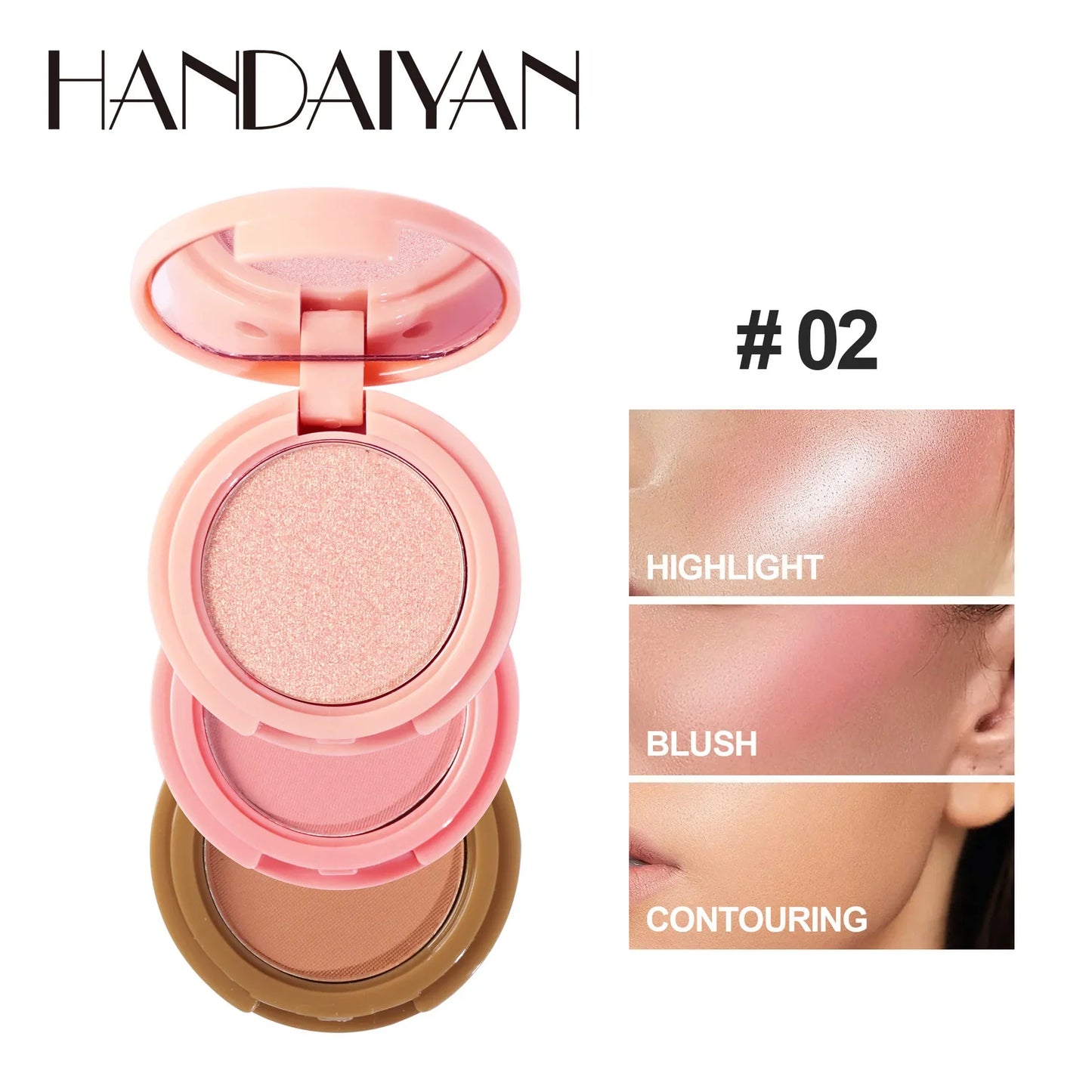 Handaiyan 3-in-1 Eyeshadow, Highlighter & Blusher Palette – Moonlight Stone Glitter Powder for Face & Nose