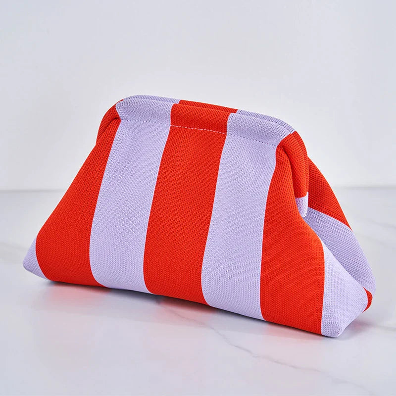 Women’s Summer Woven Crochet Clutch Bag – Ruched Cloud Dumpling Handbag, Colorblock Knit Beach Purse for Casual Use