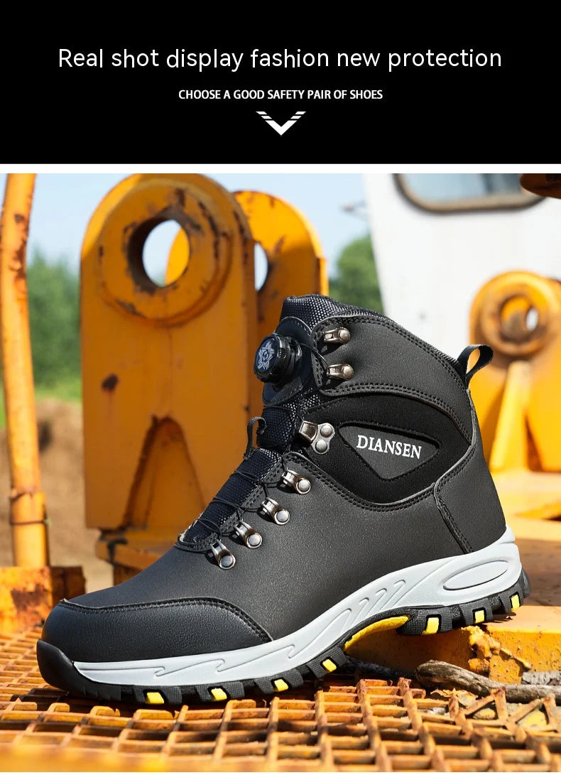 Rotating Button Safety Shoes for Men – Steel Toe, Indestructible, Puncture-Proof Work Sneakers & Protective Boots
