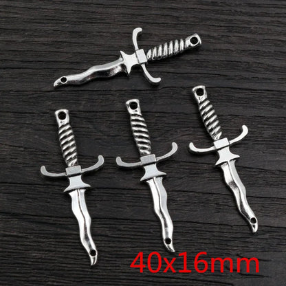 10pcs Antique Silver Sword Charms - DIY Jewelry Making Pendants Necklace Craft Accessories Findings